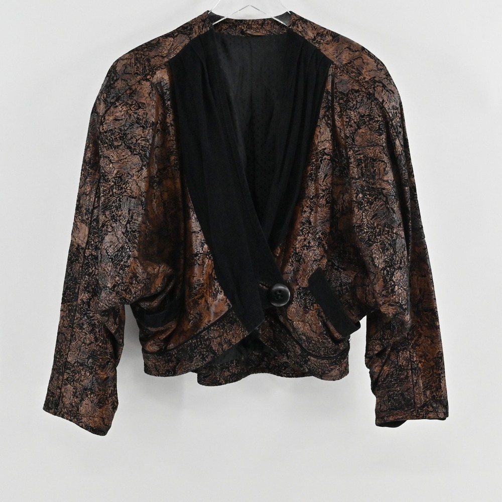 Vintage Parri Firenze Cropped‎ Jacket Size L Brown Black Italy 80s Bomber Indie